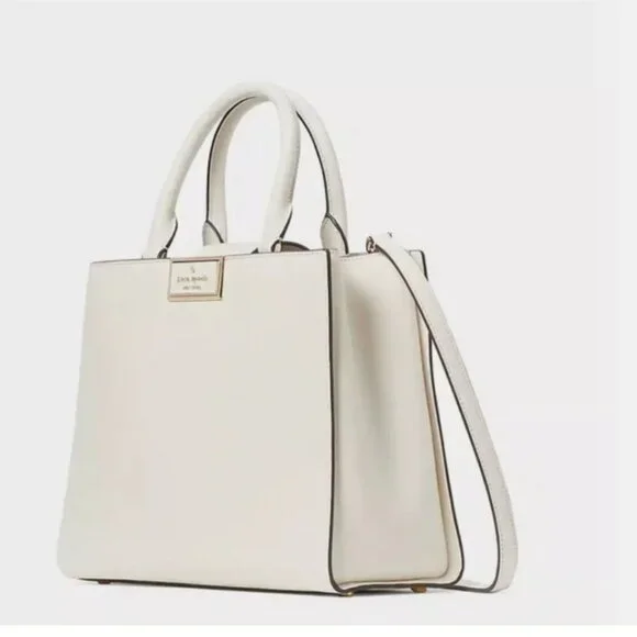 Kate Spade Reegan Top Handle Smooth Leather Satchel Crossbody Purse - Meringue